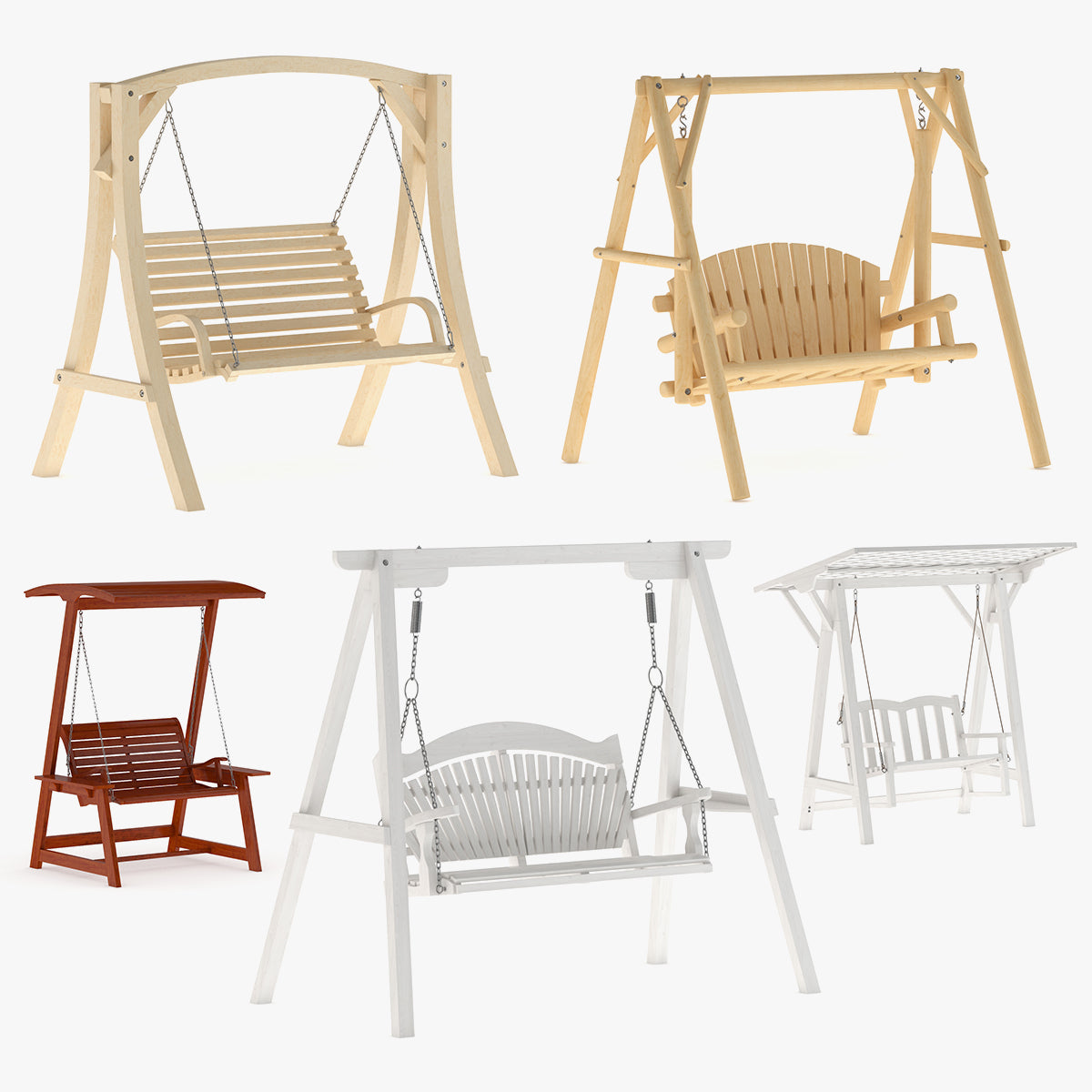 5 Wooden Swing Chairs Set