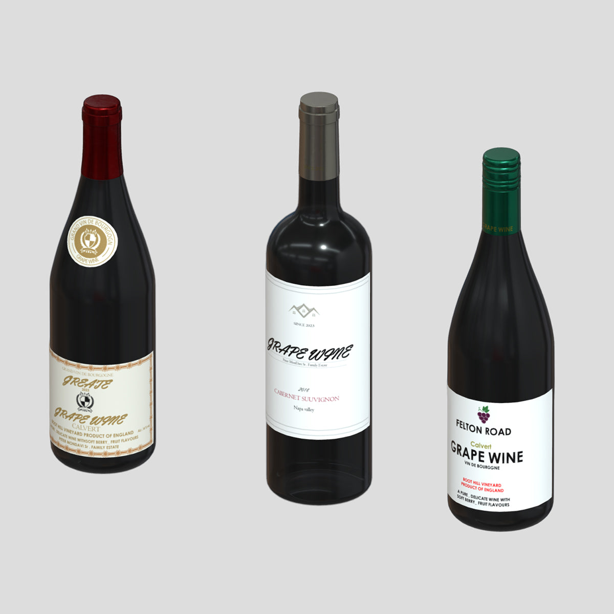 3 Wine Bottles Low Poly