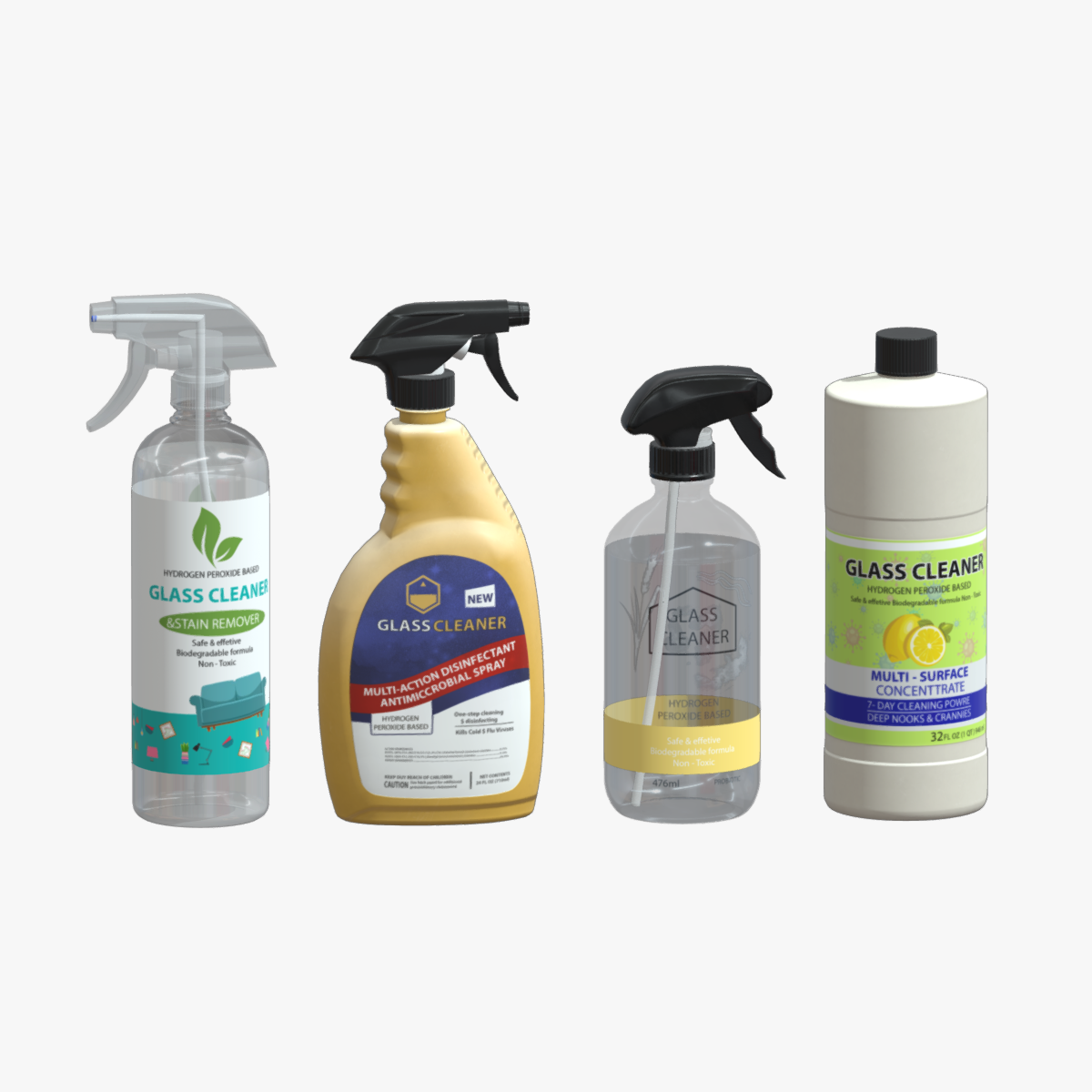 Household cleaners bottles Low Poly